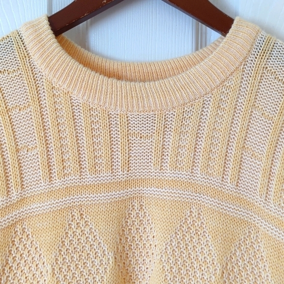 Par Four 90's Vintage Funky Jacquard Knit Crewneck Sweater Pastel Yellow Large - Picture 2 of 10